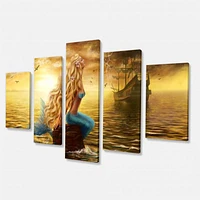 Sea Mermaid with Ghost Ship Canvas Wall Art Panels