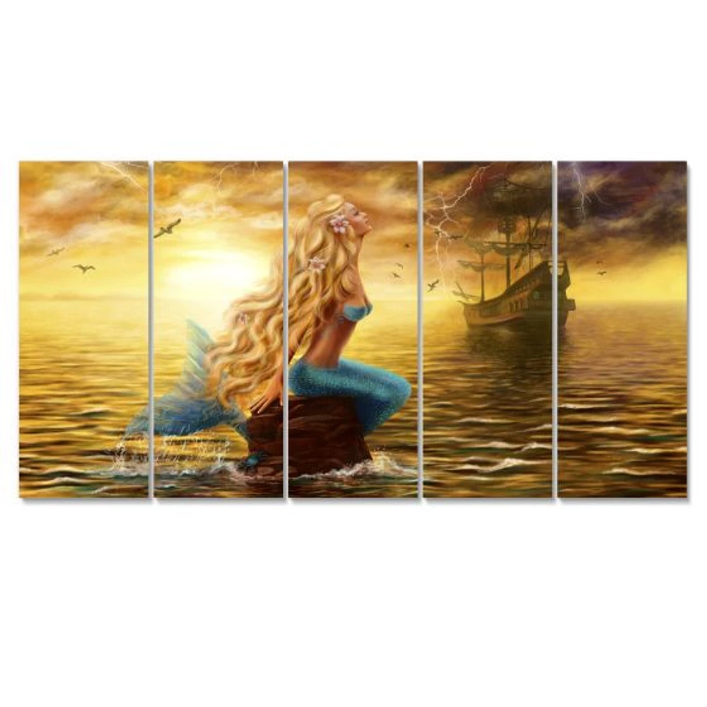 Sea Mermaid with Ghost Ship Canvas Wall Art Panels