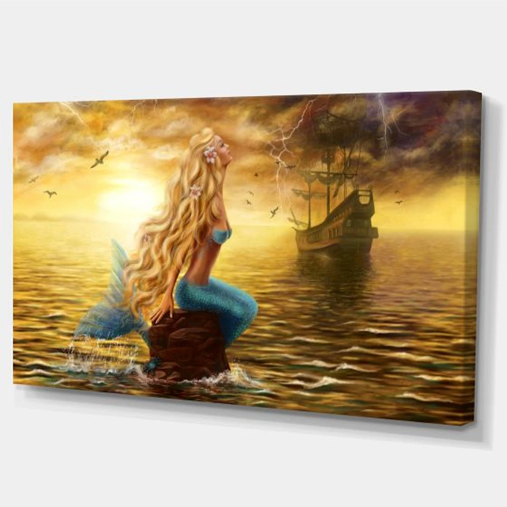 Sea Mermaid with Ghost Ship  Wall Art