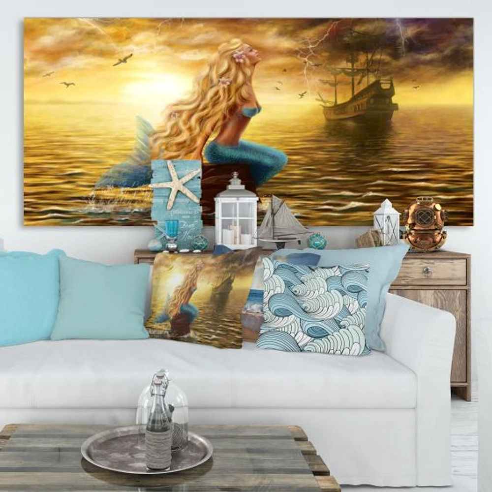 Sea Mermaid with Ghost Ship  Wall Art