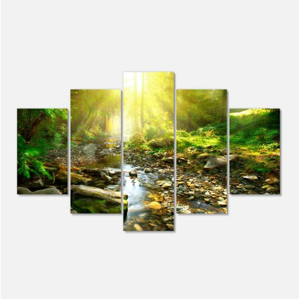 Mountain Stream Forest  Canvas Wall Art