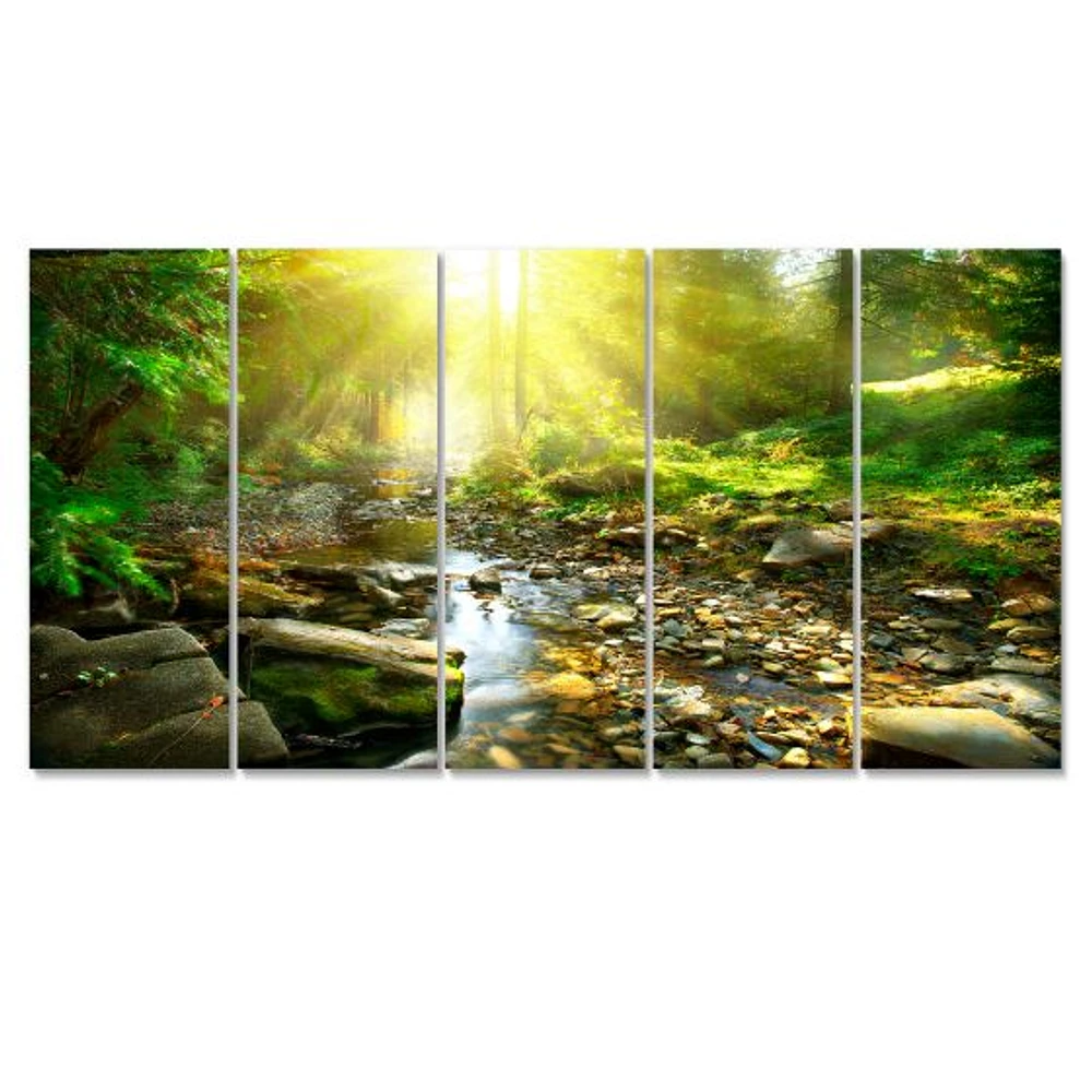 Mountain Stream Forest  Canvas Wall Art