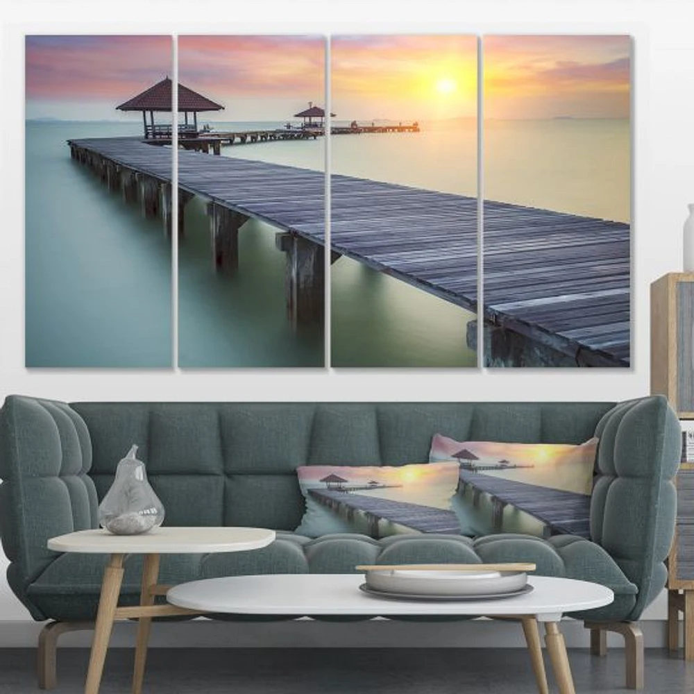 Wooden Sea Bridge and Sunset  Canvas Wall Art