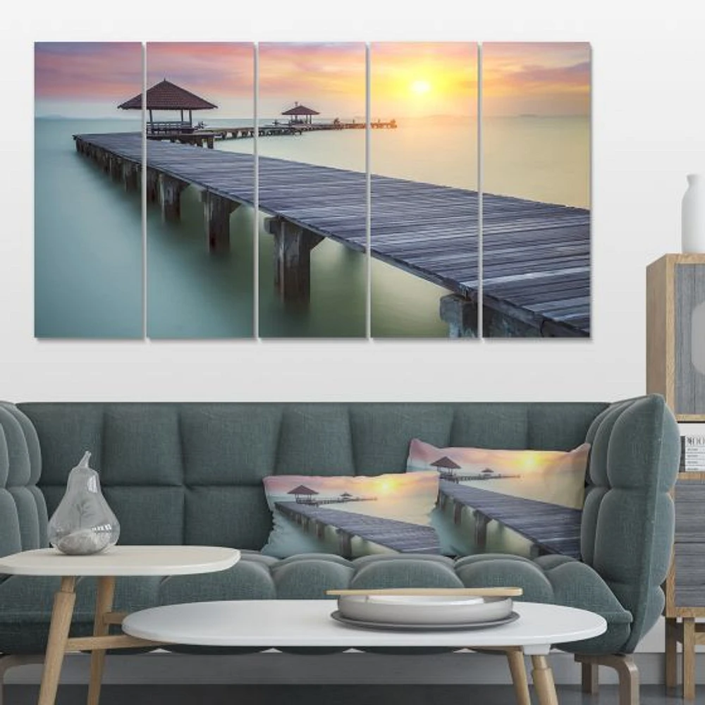 Wooden Sea Bridge and Sunset  Canvas Wall Art