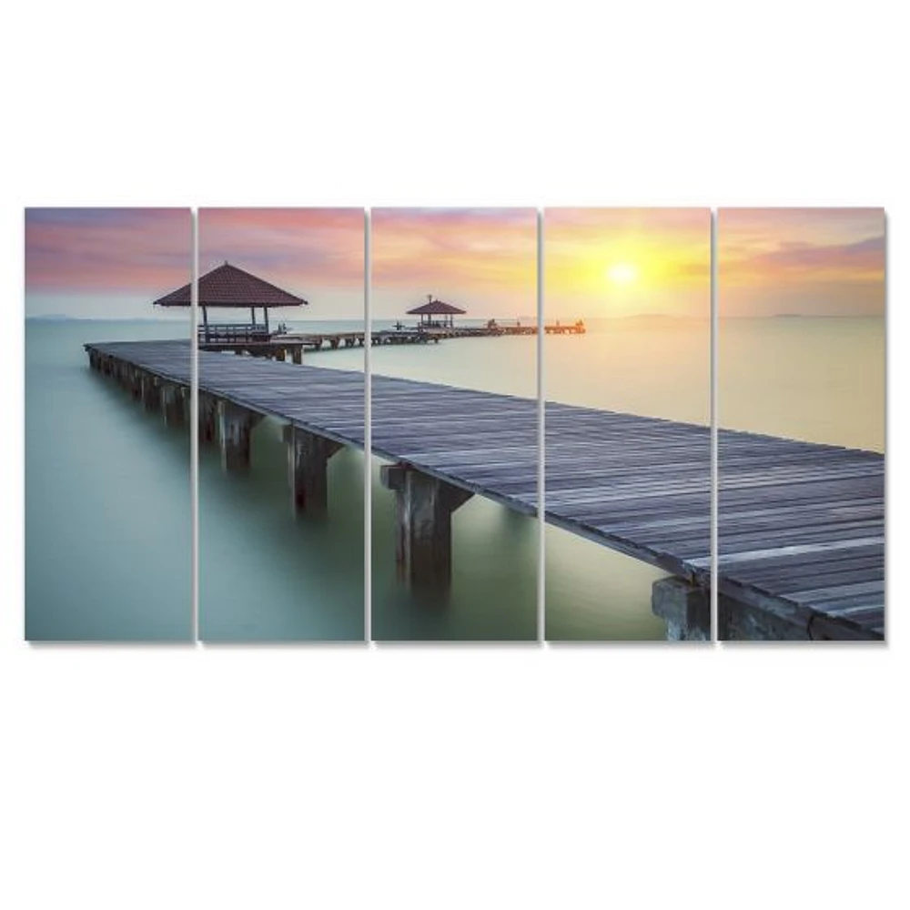 Wooden Sea Bridge and Sunset  Canvas Wall Art