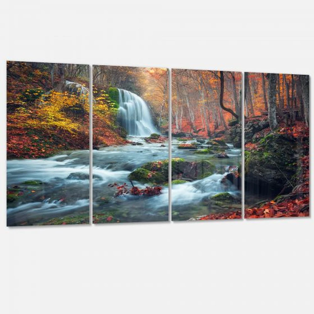 Autumn Mountain Waterfall Long View Canvas Print