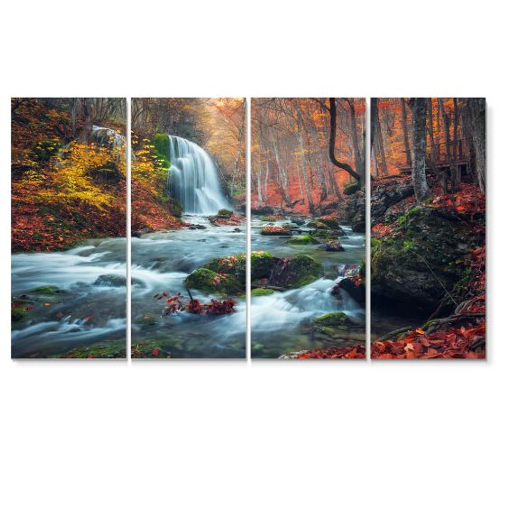 Autumn Mountain Waterfall Long View Canvas Print