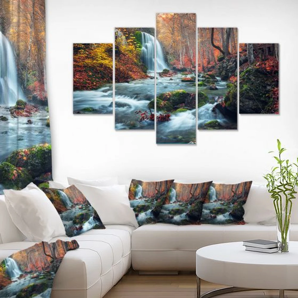 Autumn Mountain Waterfall Long View Canvas Print