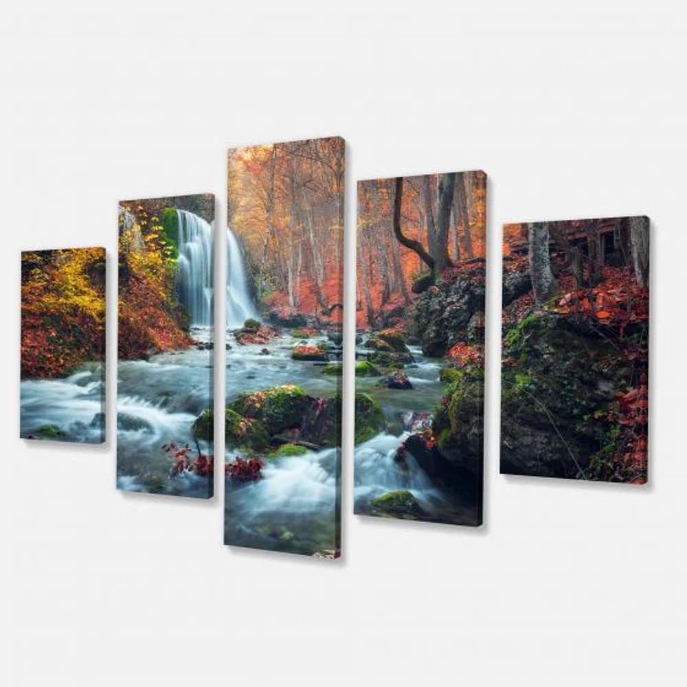 Autumn Mountain Waterfall Long View Canvas Print