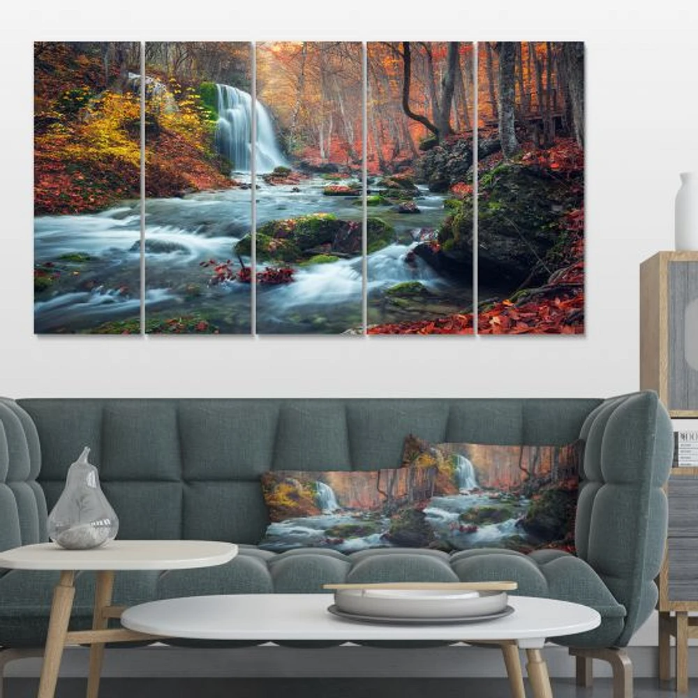 Autumn Mountain Waterfall Long View Canvas Print