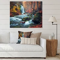 Autumn Mountain Waterfall Long View Canvas Print