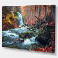 Autumn Mountain Waterfall Long View Canvas Print