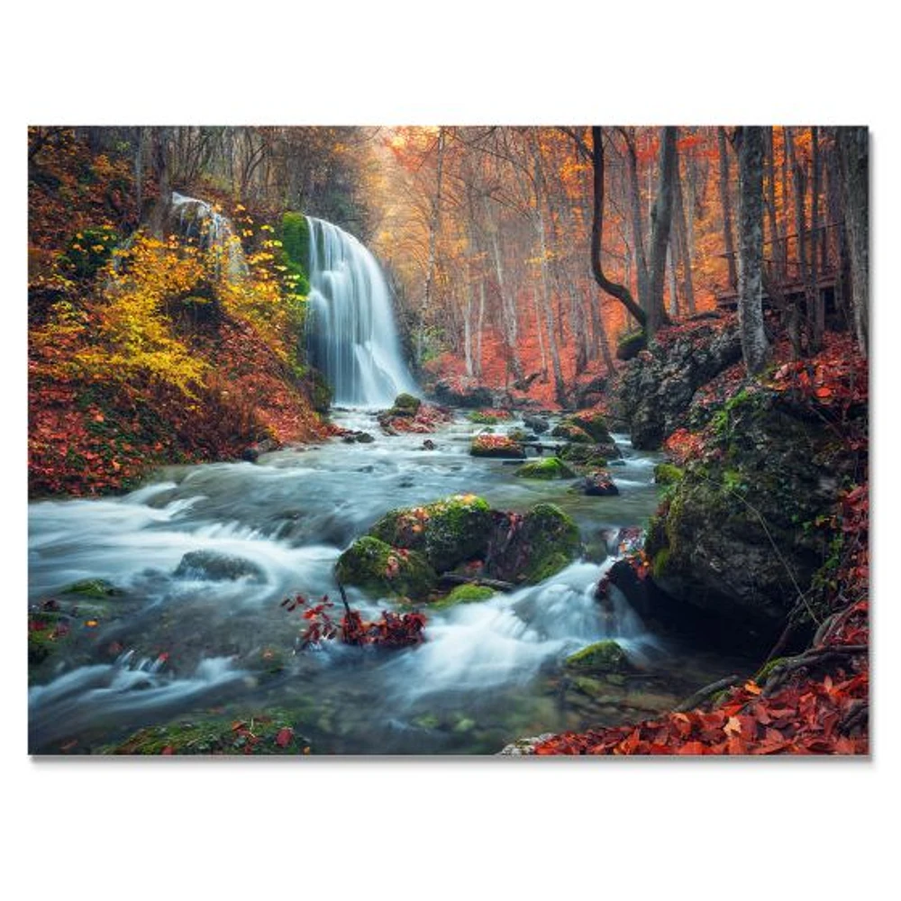 Autumn Mountain Waterfall Long View Canvas Print