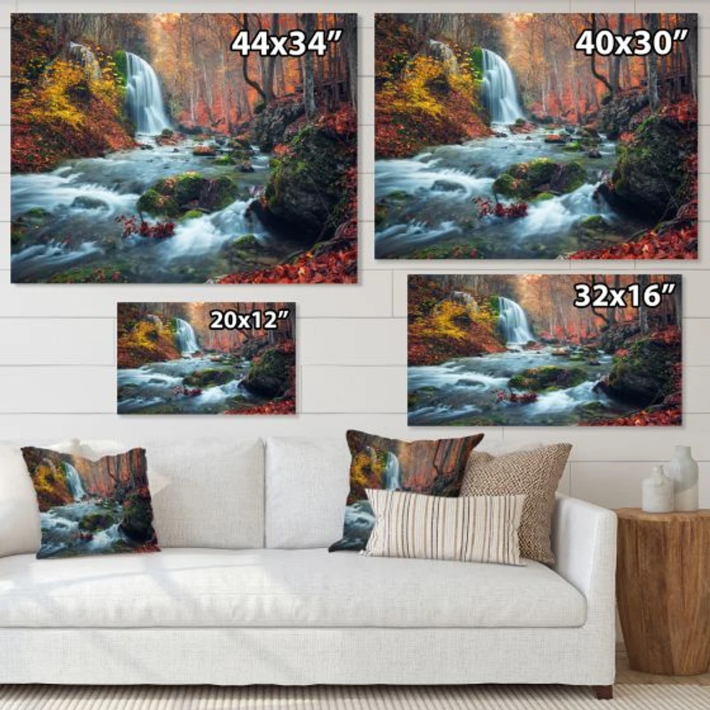 Autumn Mountain Waterfall Long View Canvas Print