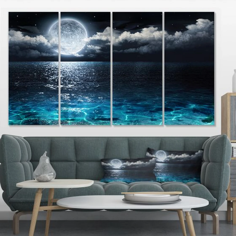 Romantic Full Moon Over Sea  Canvas Art Print