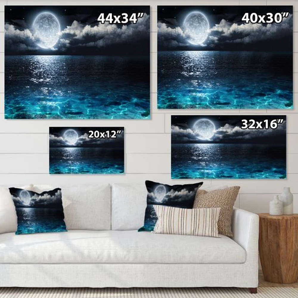 Romantic Full Moon Over Sea  Canvas Art Print