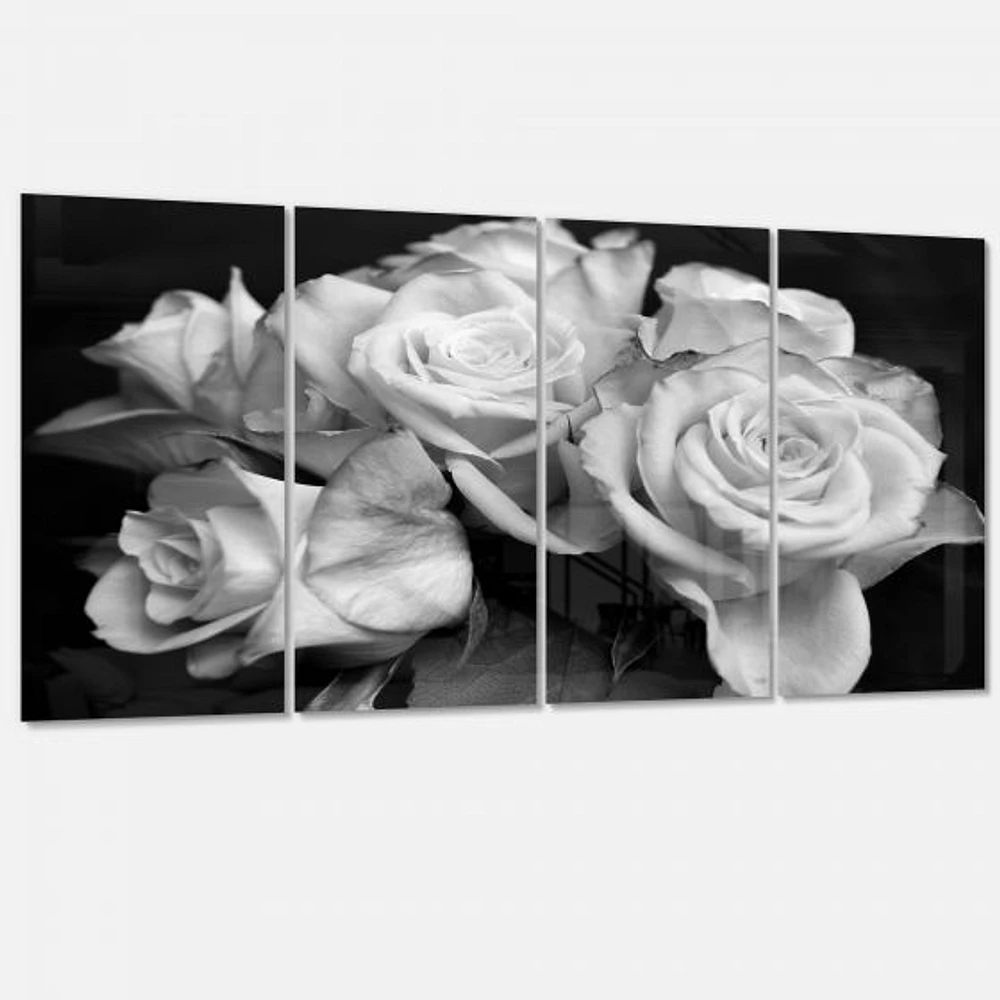 Bunch of Roses Black and White Canvas Art Print Panels