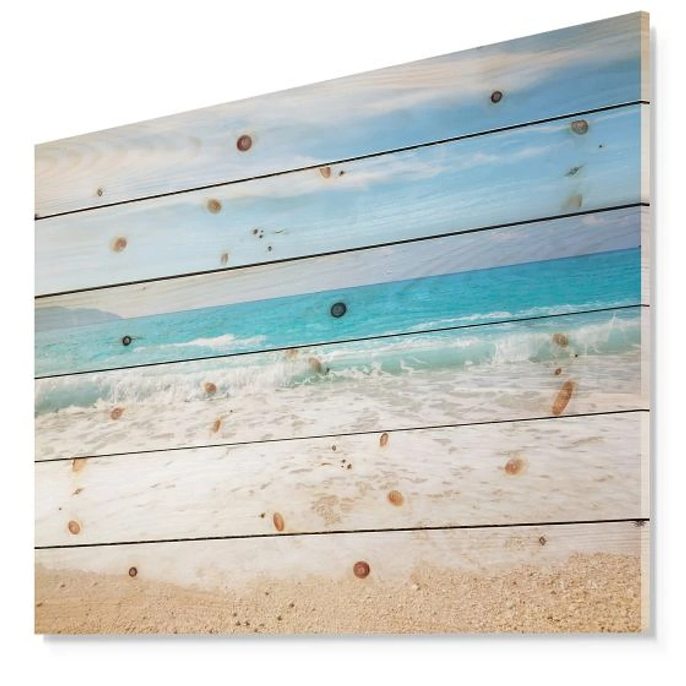 White Waves Kissing Beach Sand Wood Wall Art