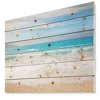 White Waves Kissing Beach Sand Wood Wall Art