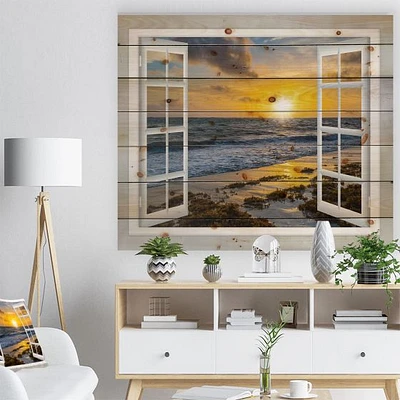 Open Window to Bright Yellow Sunset Wood Wall Art