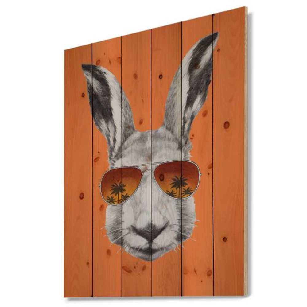 Funny Rabbit with Sunglasses Wood Wall Art