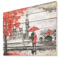 Couples Walking London Wood Wall Art