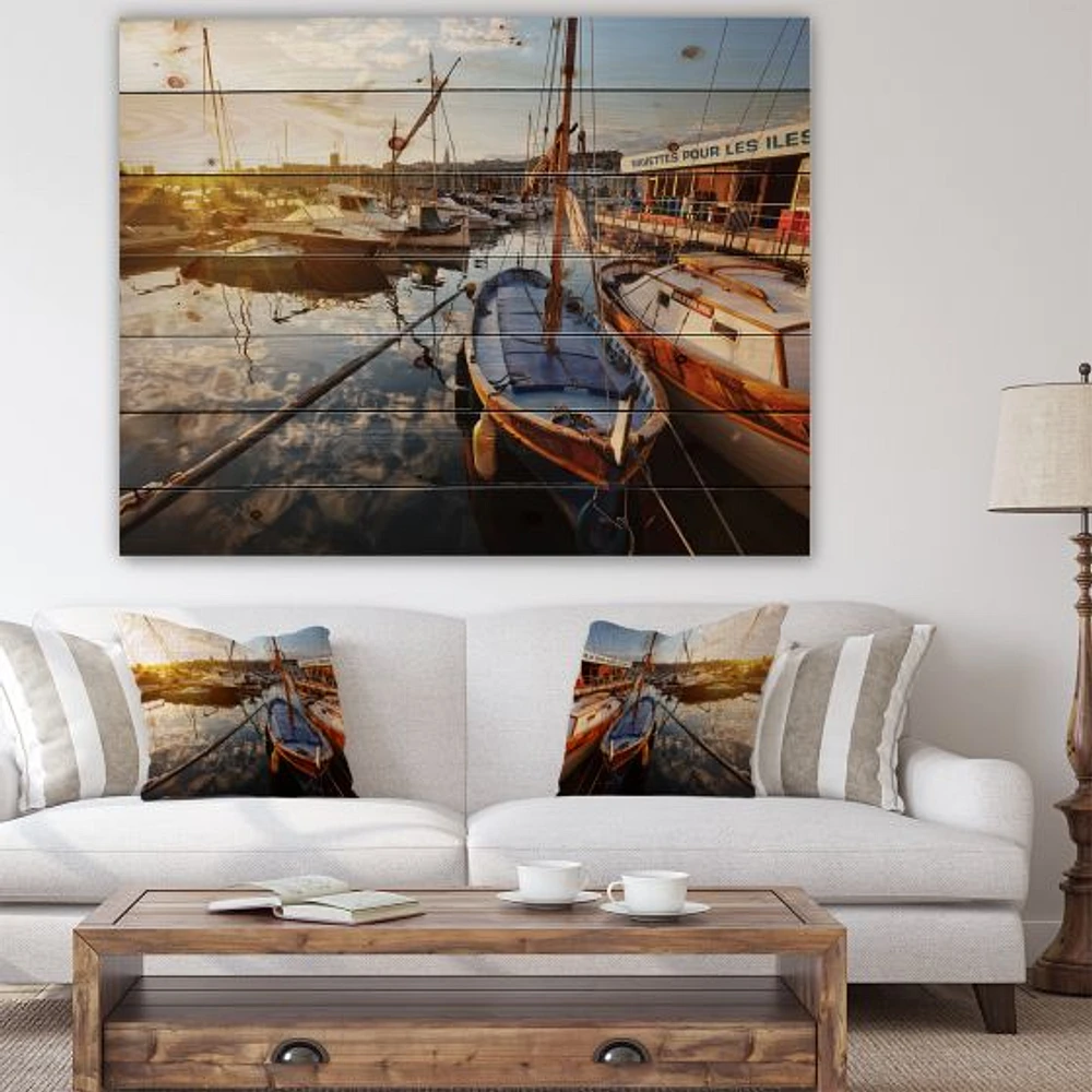 Yachts at Sea Port of Marseille Wood Wall Art