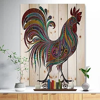 017 Colored Patterns Rooster Wood Wall Art