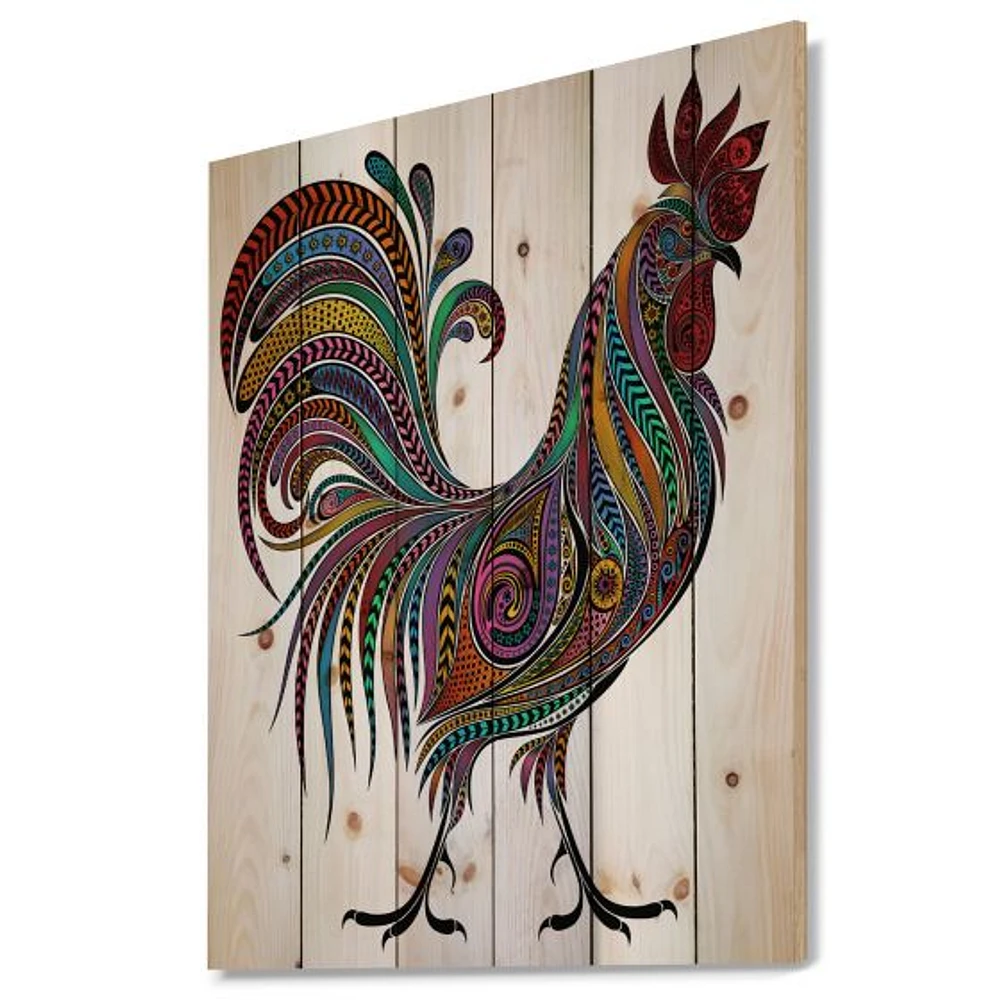 017 Colored Patterns Rooster Wood Wall Art