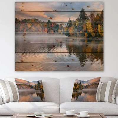 Autumn Foliage By The Lakeside Wood Wall Art