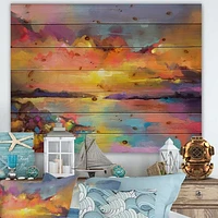 Sunset Painting With Colorful Reflections I Wood Wall Art