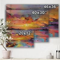 Sunset Painting With Colorful Reflections I Wood Wall Art