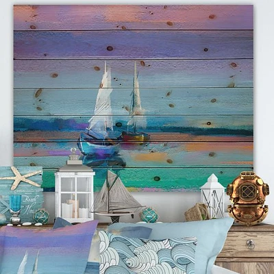Seascape With Little Ships Wood Wall Art