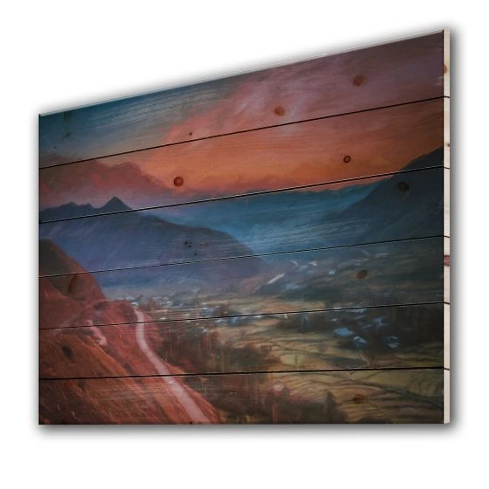 Road Through The ALamut Mountains During Evening Glow Wood Wall Art