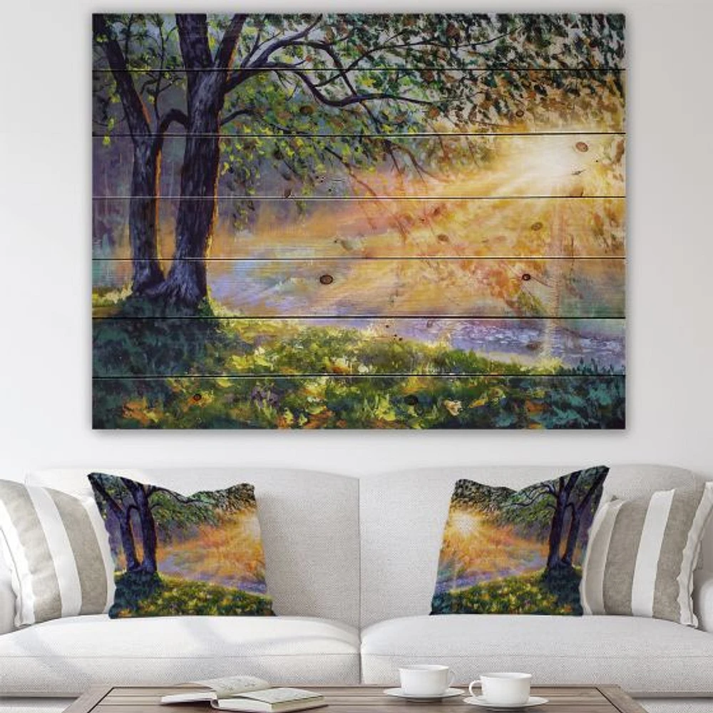 Dawn Sunshine Light By The River Wood Wall Art