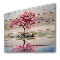 Japanese Cherry Blossom Tree On Little Idyllic IsLand Wood Wall Art