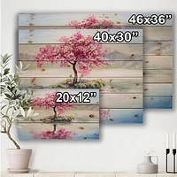 Japanese Cherry Blossom Tree On Little Idyllic IsLand Wood Wall Art