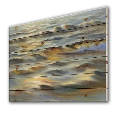 Sunlight Reflections Of Evening Time Waves Wood Wall Art