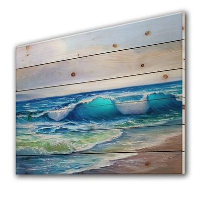 Seascape With Sunlight Catching A Wave Wood Wall Art