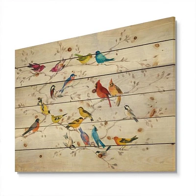 Multi-Color Bird on Tree Wood Wall Art