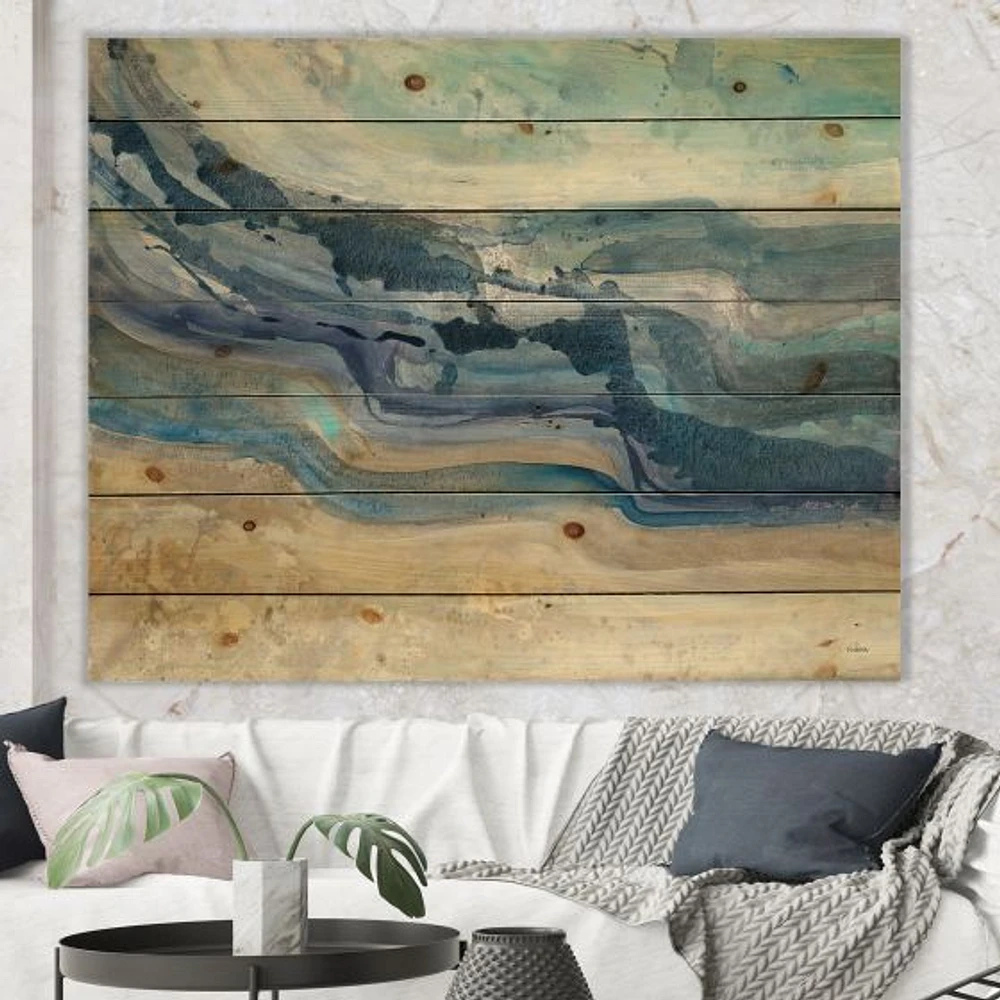 Coast Blue Sea Waves Watercolour Wood Wall Art