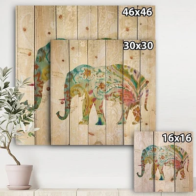 Boho Paisley Elephant Wood Wall Art