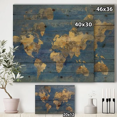 Golden Glam World Map Wood Wall Art