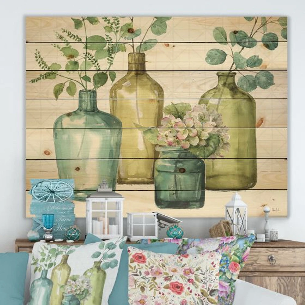 Mixed Botanical Green Leaves VI Wood Wall Art