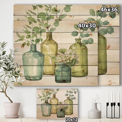 Mixed Botanical Green Leaves VI Wood Wall Art