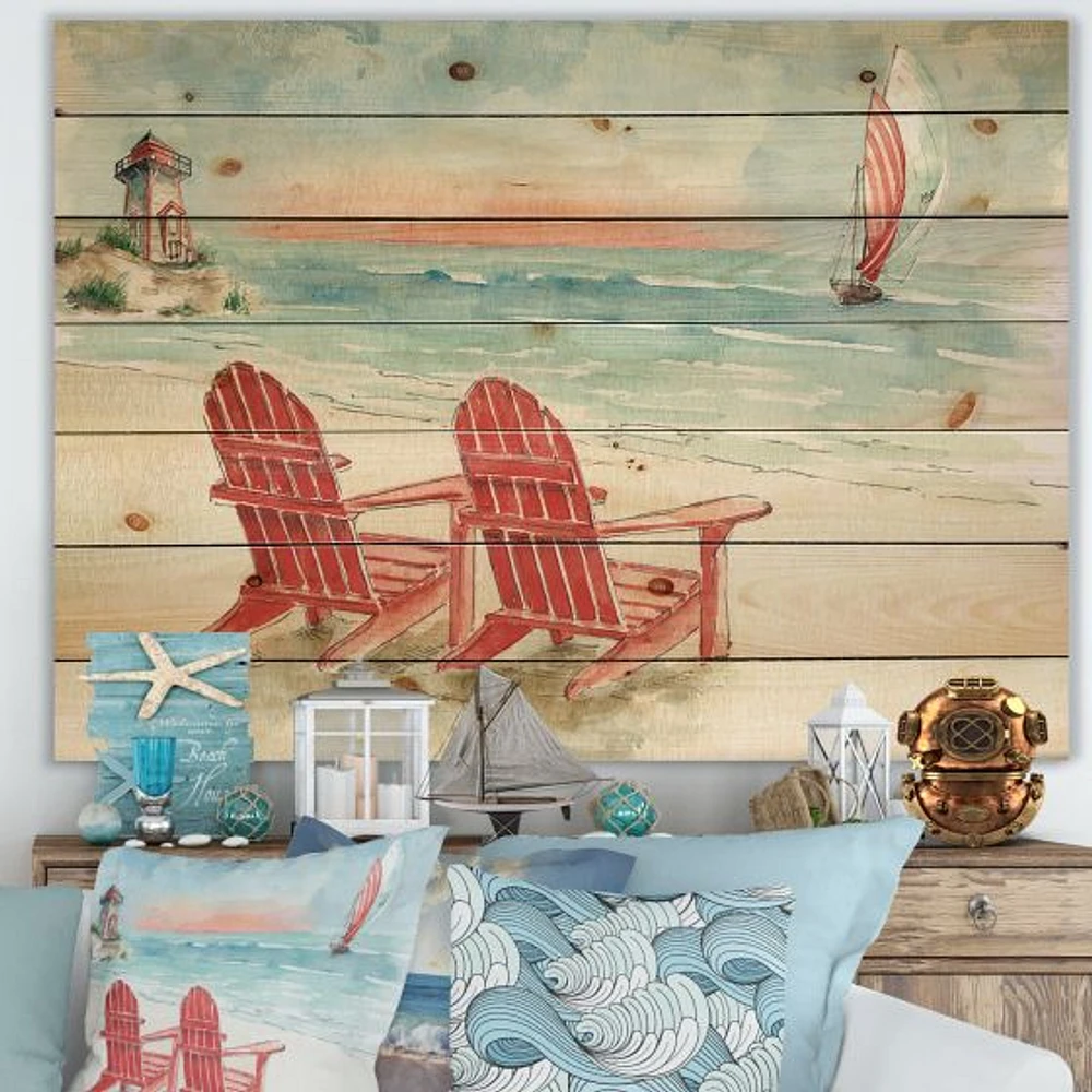 Coastal Chair Relax Beach Wood Wall Art