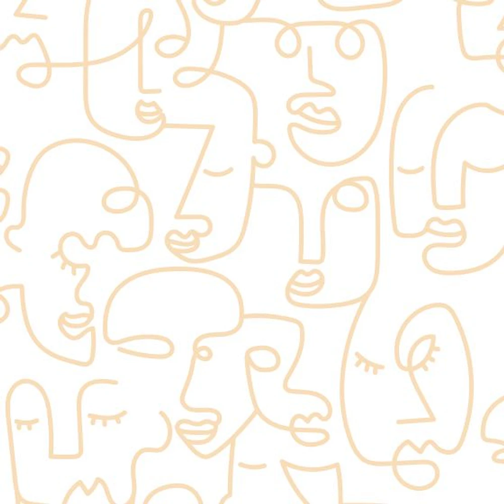 White Gold Abstract Line Faces Wallpaper Mural