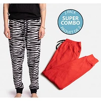 Pack of 2 Matching Pants by SilverPaw - Zebra Print and Red Waffle