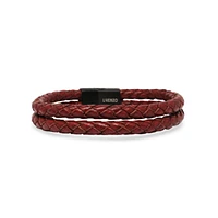 Luenzo Burgundy Genuine Leather Double Wrap Bracelet