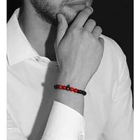 Luenzo Black Onyx and Red/Black Jade with Gunmetal Skull Bracelet